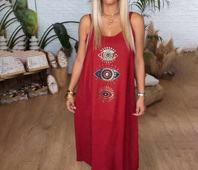 Kyla | Damen langes bedrucktes ärmelloses Kleid