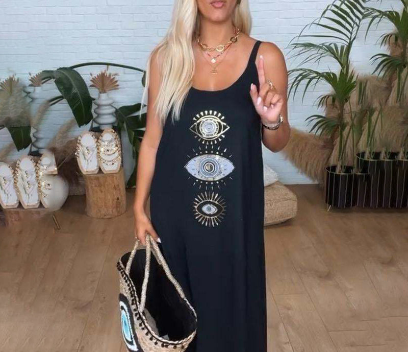 Kyla | Damen langes bedrucktes ärmelloses Kleid