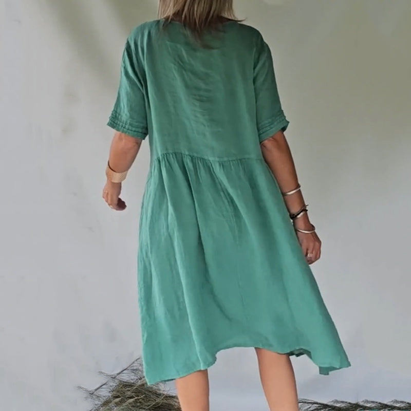 Ariyah | Kurzärmliges Hemdkleid aus Baumwollleinen im Retro-Stil