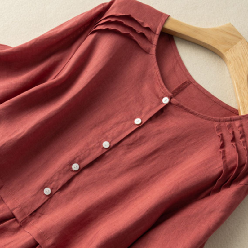 Ariyah | Kurzärmliges Hemdkleid aus Baumwollleinen im Retro-Stil