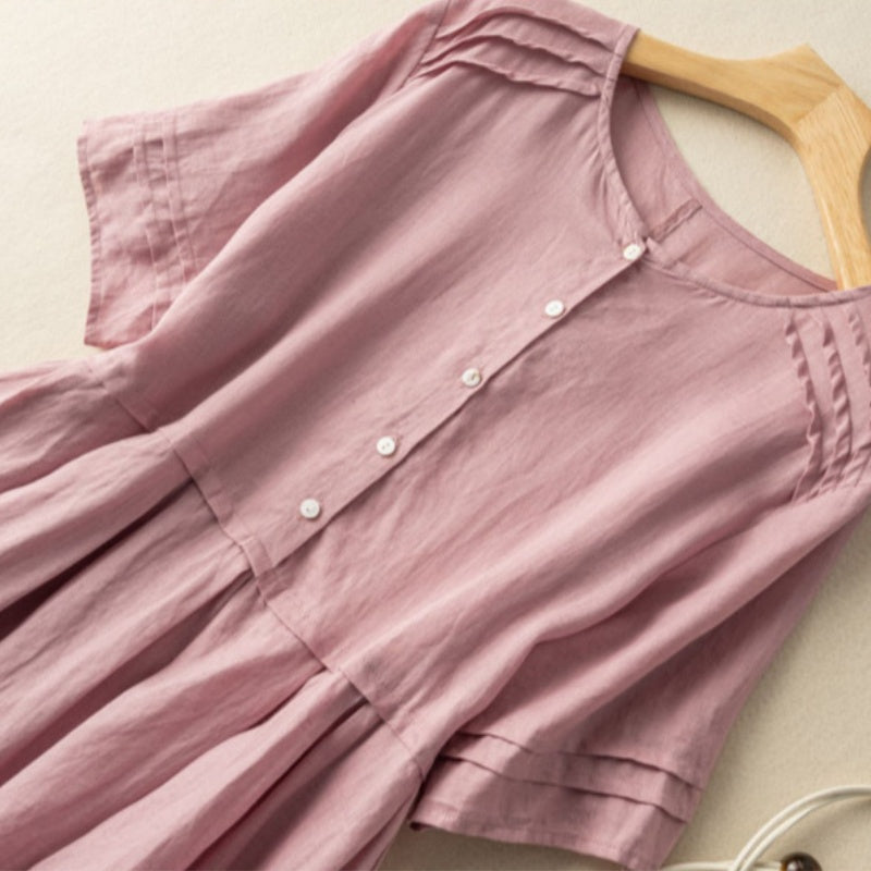 Ariyah | Kurzärmliges Hemdkleid aus Baumwollleinen im Retro-Stil