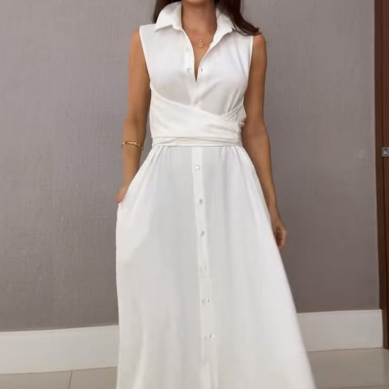 Rose | Ärmelloses Maxikleid für Damen mit Gürtel