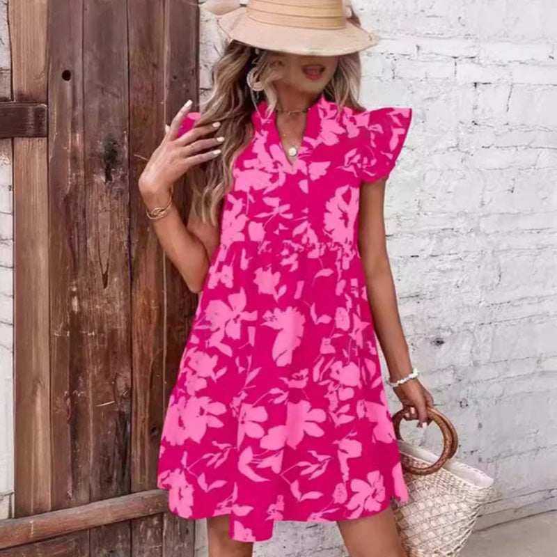 Kenny | Kleid mit Druck und V-Ausschnitt mit Rüschen an den Ärmeln