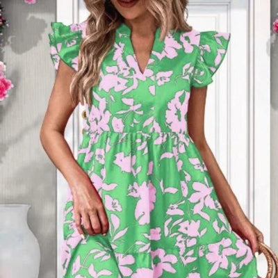 Kenny | Kleid mit Druck und V-Ausschnitt mit Rüschen an den Ärmeln