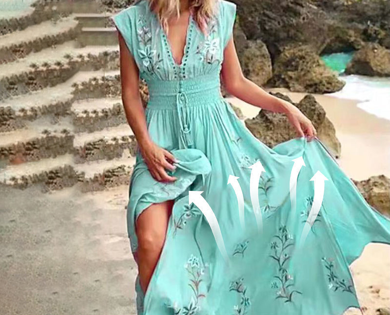 Chance | Damisches langes Sommerkleid im Boho-Stil mit Spitzausschnitt