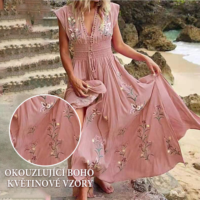 Chance | Damisches langes Sommerkleid im Boho-Stil mit Spitzausschnitt