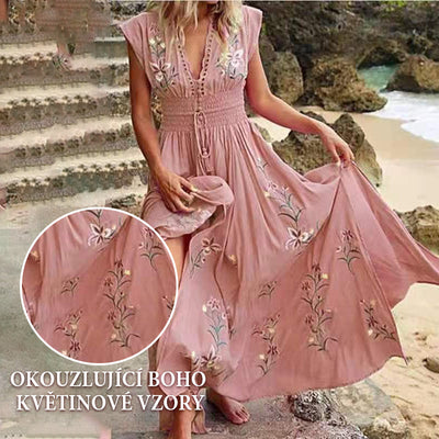 Chance | Damisches langes Sommerkleid im Boho-Stil mit Spitzausschnitt
