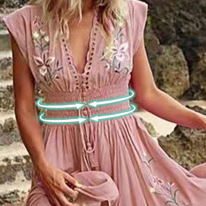 Chance | Damisches langes Sommerkleid im Boho-Stil mit Spitzausschnitt