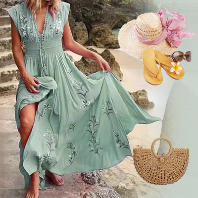 Westin | Damen langes Sommerkleid im Boho-Stil mit Spitzausschnitt