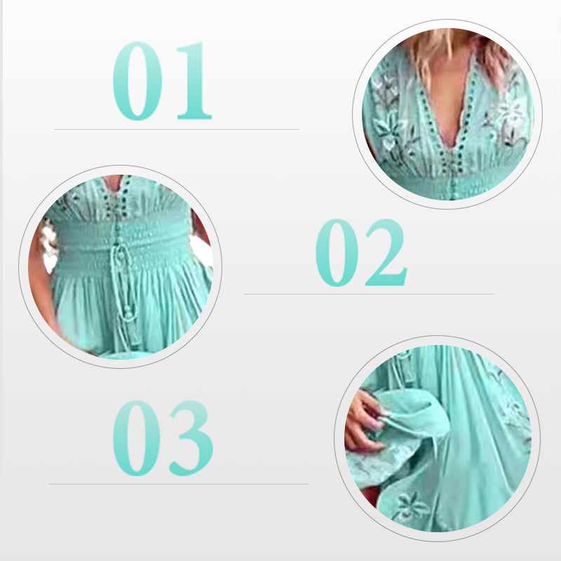 Chance | Damisches langes Sommerkleid im Boho-Stil mit Spitzausschnitt