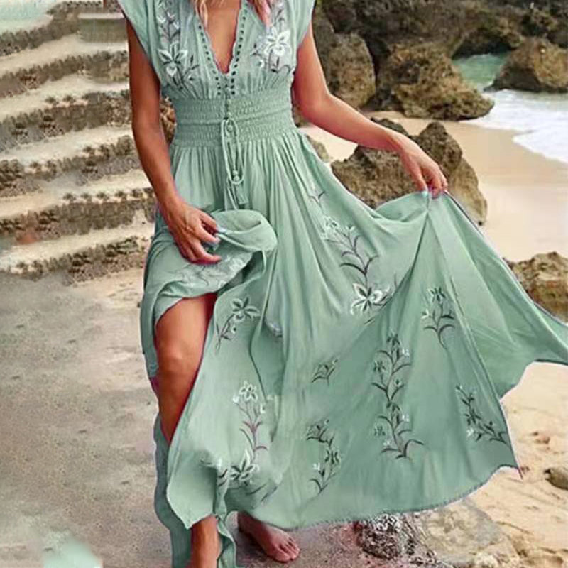 Chance | Damisches langes Sommerkleid im Boho-Stil mit Spitzausschnitt