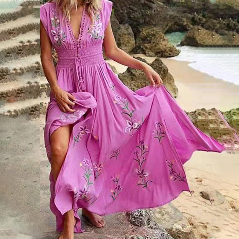 Chance | Damisches langes Sommerkleid im Boho-Stil mit Spitzausschnitt