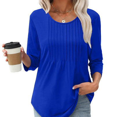 Yaretzi | Lös Passform Dünne Bluse mit Falten vorne und Rundhalsausschnitt