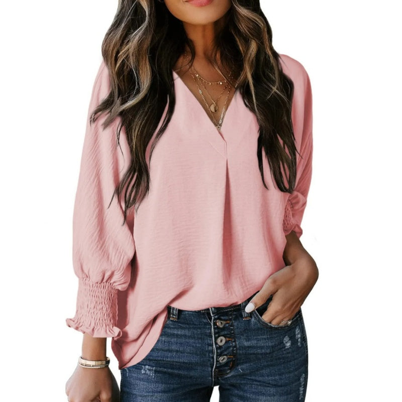 Kora | V-Ausschnitt Lässiges 3/4-Ärmel-Lose-Shirt