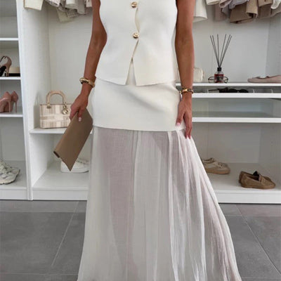 Wanda | Damen-Set aus Strickcardigan mit Goldknöpfen und Rock