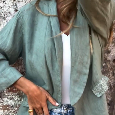 Mia | Baumwoll-Leinen Damenjacke mit offener Front