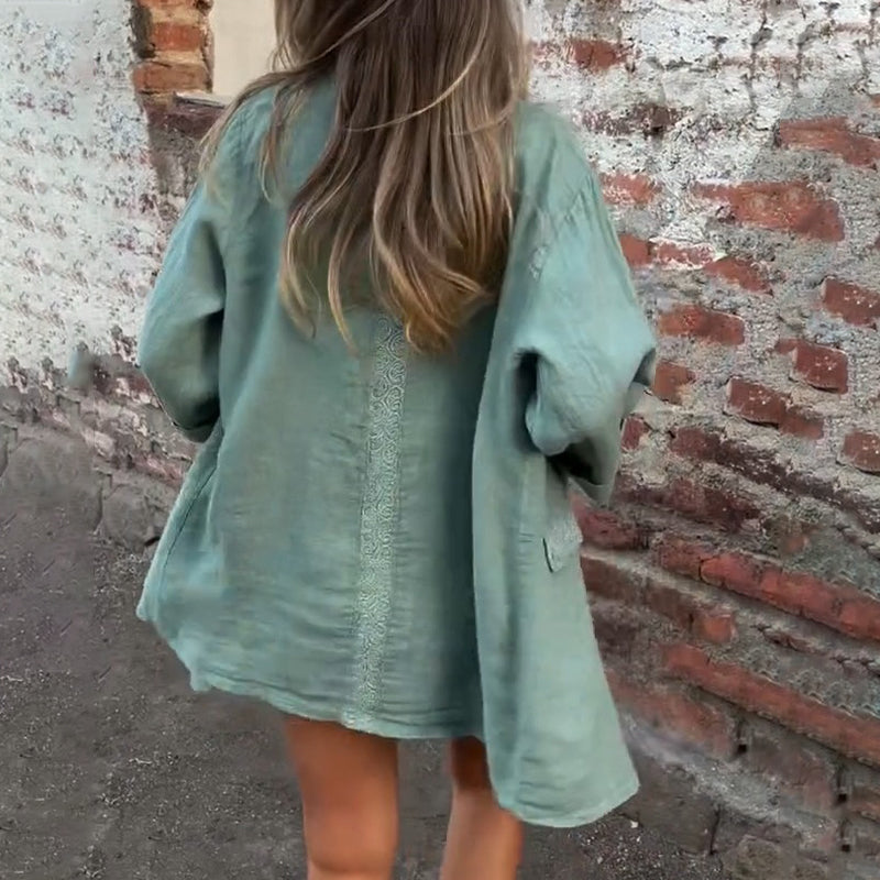 Jeannie | Baumwoll-Leinen-Damenjacke mit offener Front