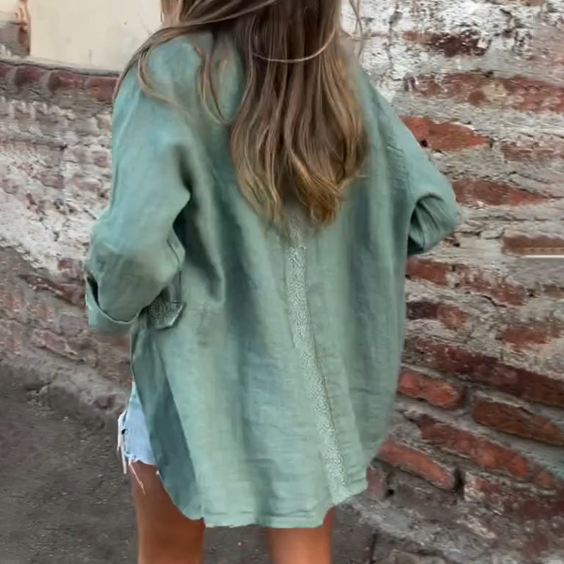 Mia | Baumwoll-Leinen Damenjacke mit offener Front