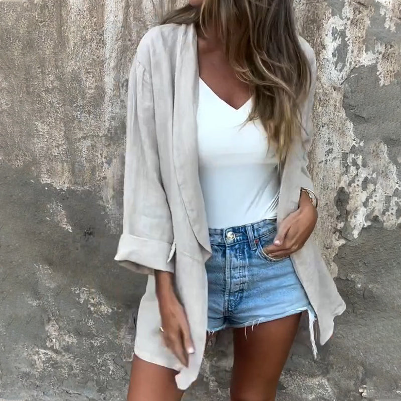 Mia | Baumwoll-Leinen Damenjacke mit offener Front