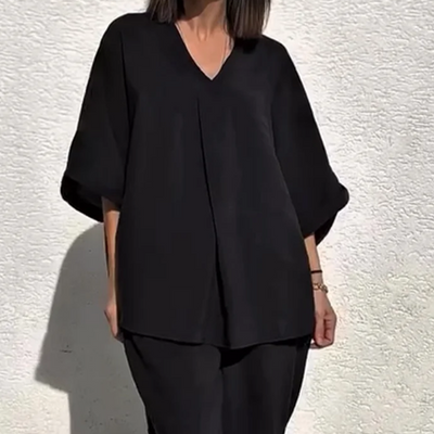 Thalia | Lässiger Loose-Fit Damenpullover mit V-Ausschnitt und Hose Zweiteiler Set