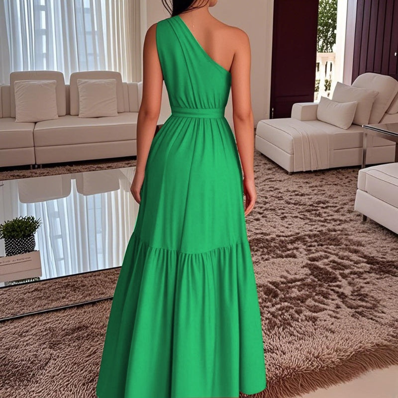 Daniela | 🌸Sommer-Hot Sale 49% OFF🌸Stilvolle Uni-Farben Ein-Schulter-Langes Kleid mit geraffter Taille