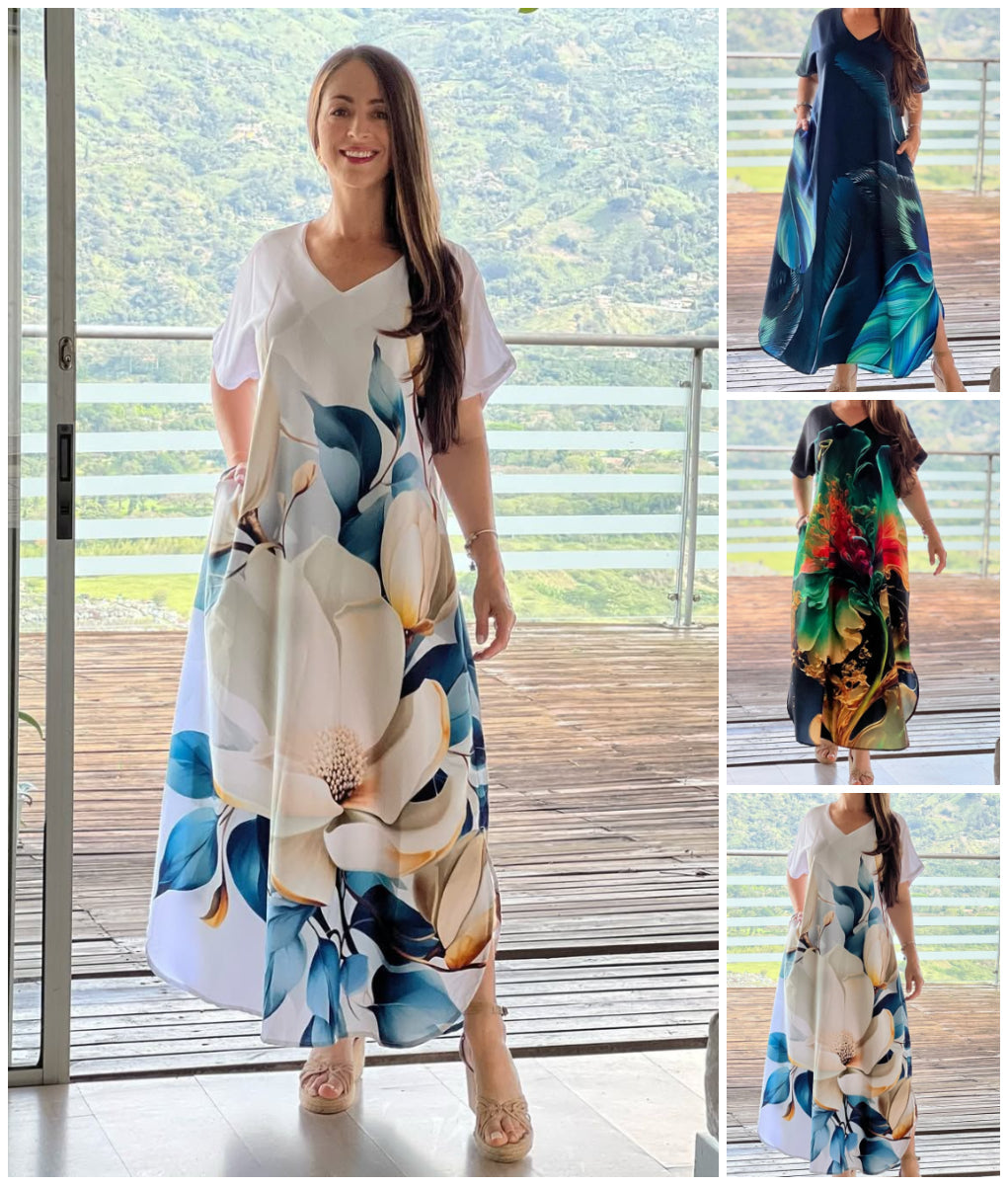 Leanna | Kurzärmeliges bedrucktes Kleid