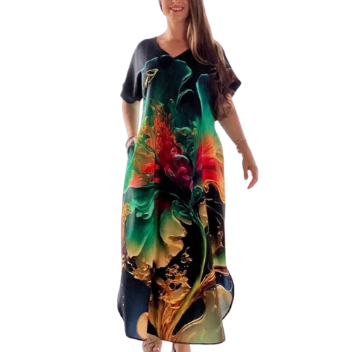 Leanna | Kurzärmeliges bedrucktes Kleid