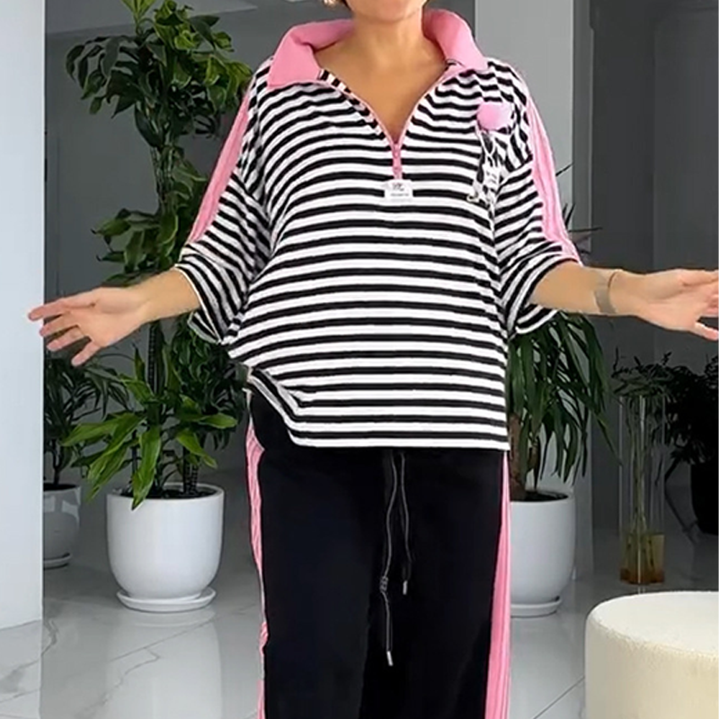 Vivienne | Damen zweiteiliges Oberteil und gestreifte Hose