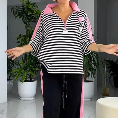 Vivienne | Damen zweiteiliges Oberteil und gestreifte Hose