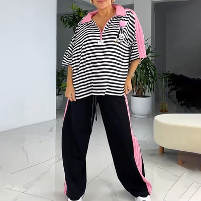 Vivienne | Damen zweiteiliges Oberteil und gestreifte Hose