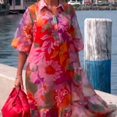 Grace | Rotes Chiffonkleid mit Blumenmuster