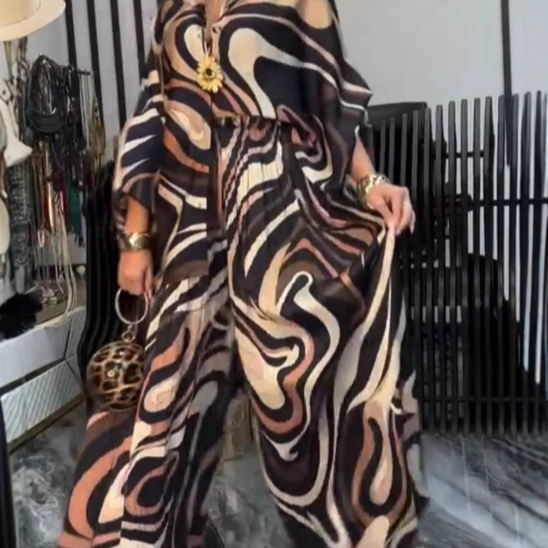 Zara | Modisches Damen-Set mit lockerem, bedrucktem Hemd und Hose mit weitem Bein, 2-teilig