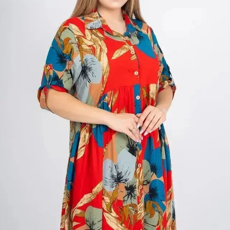 Vanny | Lockeres, bedrucktes Button-Down-Langkleid für Damen mit Revers