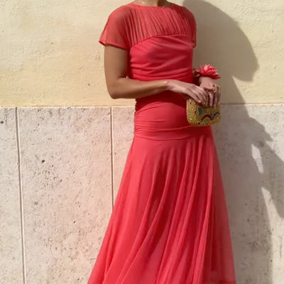 Susannah | Elegantes kurzärmeliges Flowy-Maxi-Kleid für Damen