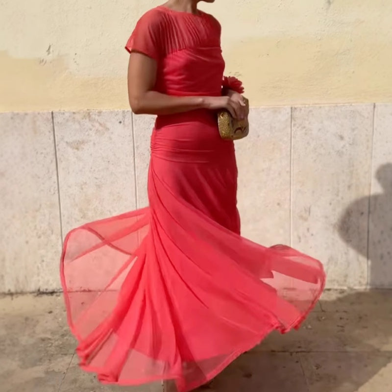 Susannah | Elegantes kurzärmeliges Flowy-Maxi-Kleid für Damen