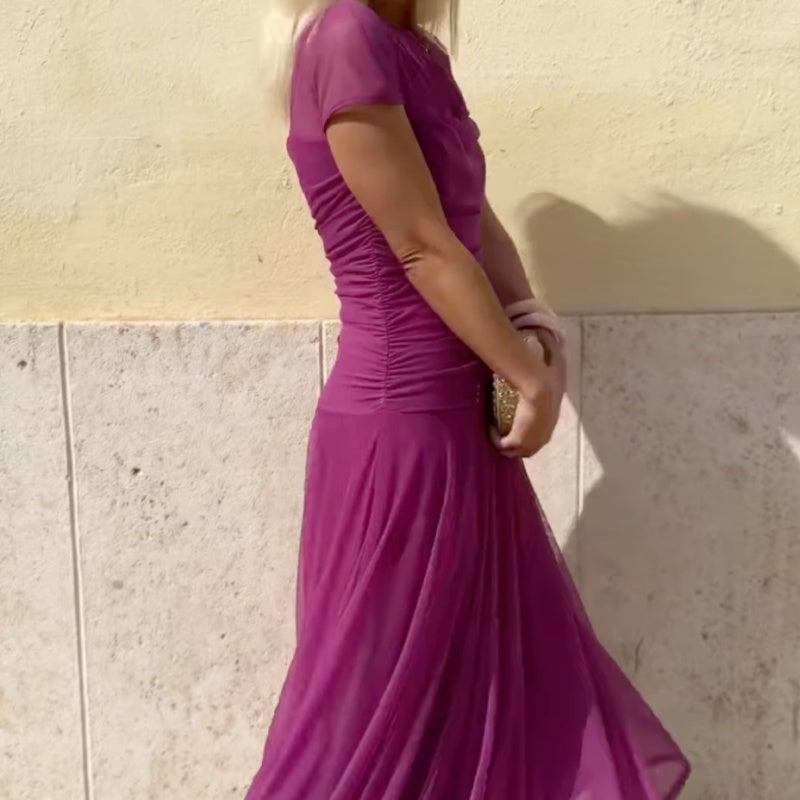Susannah | Elegantes kurzärmeliges Flowy-Maxi-Kleid für Damen