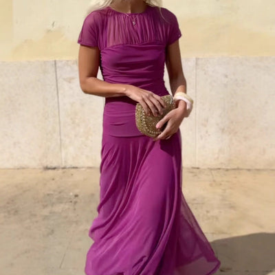 Susannah | Elegantes kurzärmeliges Flowy-Maxi-Kleid für Damen