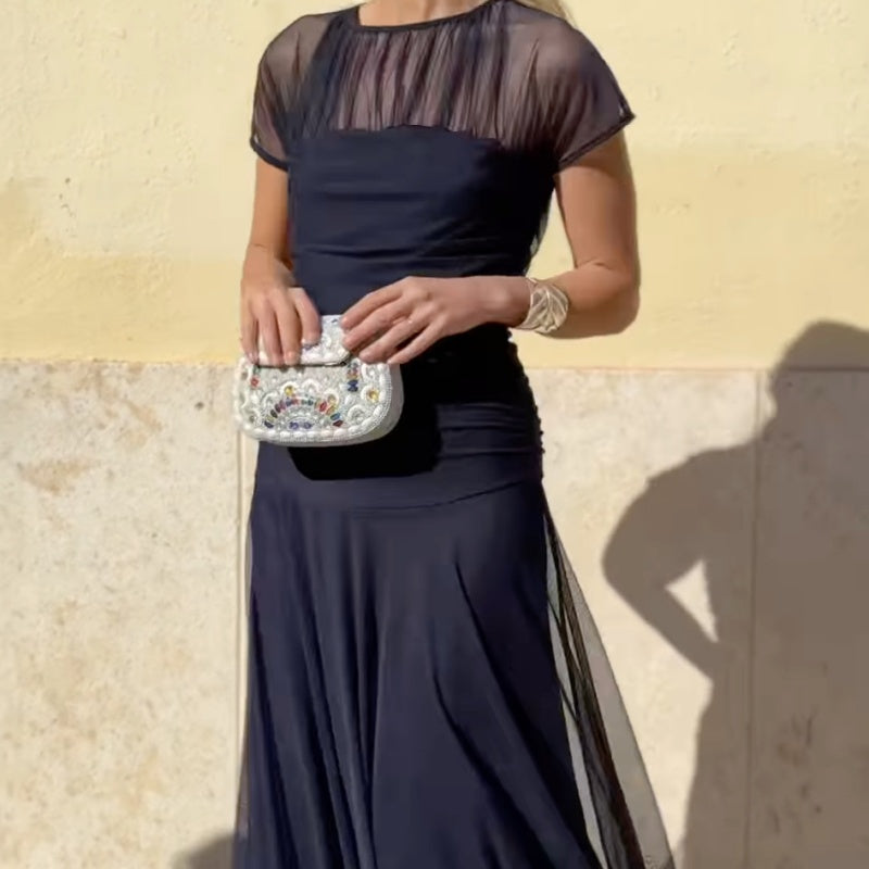 Susannah | Elegantes kurzärmeliges Flowy-Maxi-Kleid für Damen