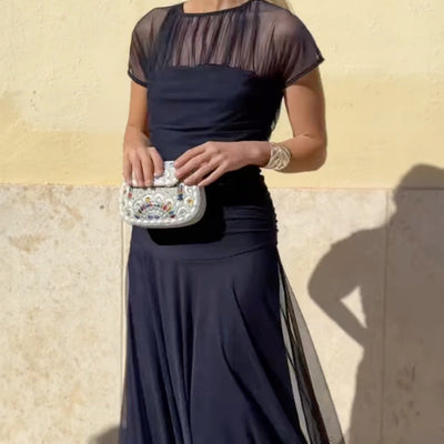 Susannah | Elegantes kurzärmeliges Flowy-Maxi-Kleid für Damen