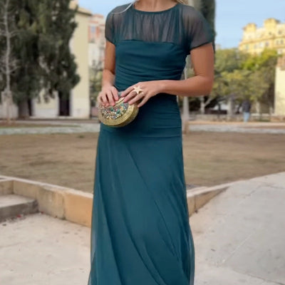 Susannah | Elegantes kurzärmeliges Flowy-Maxi-Kleid für Damen