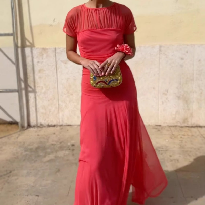 Susannah | Elegantes kurzärmeliges Flowy-Maxi-Kleid für Damen