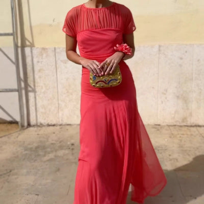 Susannah | Elegantes kurzärmeliges Flowy-Maxi-Kleid für Damen