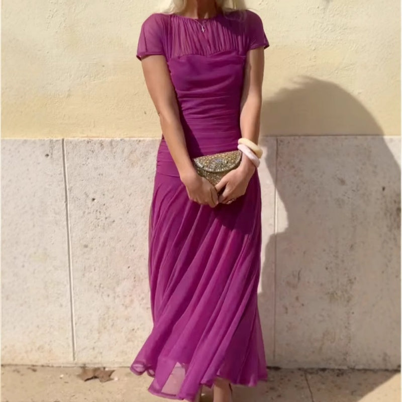 Susannah | Elegantes kurzärmeliges Flowy-Maxi-Kleid für Damen