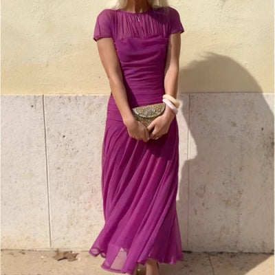 Susannah | Elegantes kurzärmeliges Flowy-Maxi-Kleid für Damen