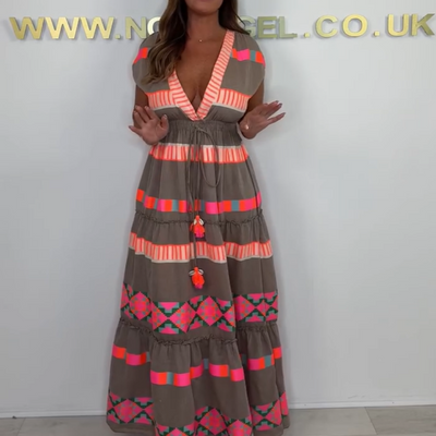 Alvin | Lässiges Damen V-Ausschnitt Vintage Streifenmuster Ärmelloses Kleid