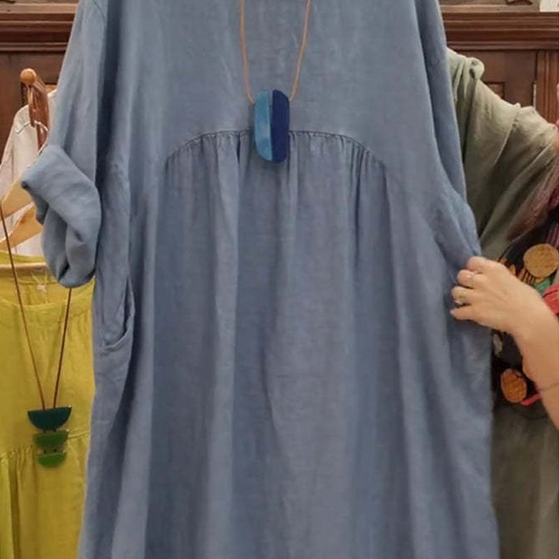 Graysen | Lässiges, lockeres, einfarbiges Damenkleid mit Rundhalsausschnitt, 3/4-Ärmeln und Taschen