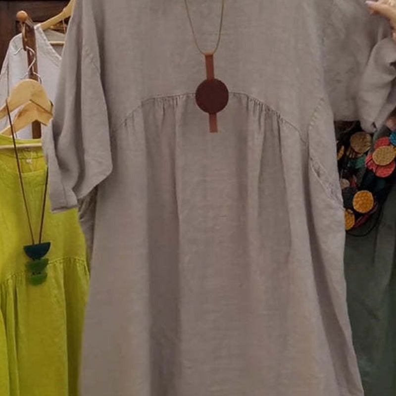 Graysen | Lässiges, lockeres, einfarbiges Damenkleid mit Rundhalsausschnitt, 3/4-Ärmeln und Taschen