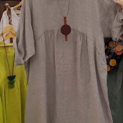 Graysen | Lässiges, lockeres, einfarbiges Damenkleid mit Rundhalsausschnitt, 3/4-Ärmeln und Taschen