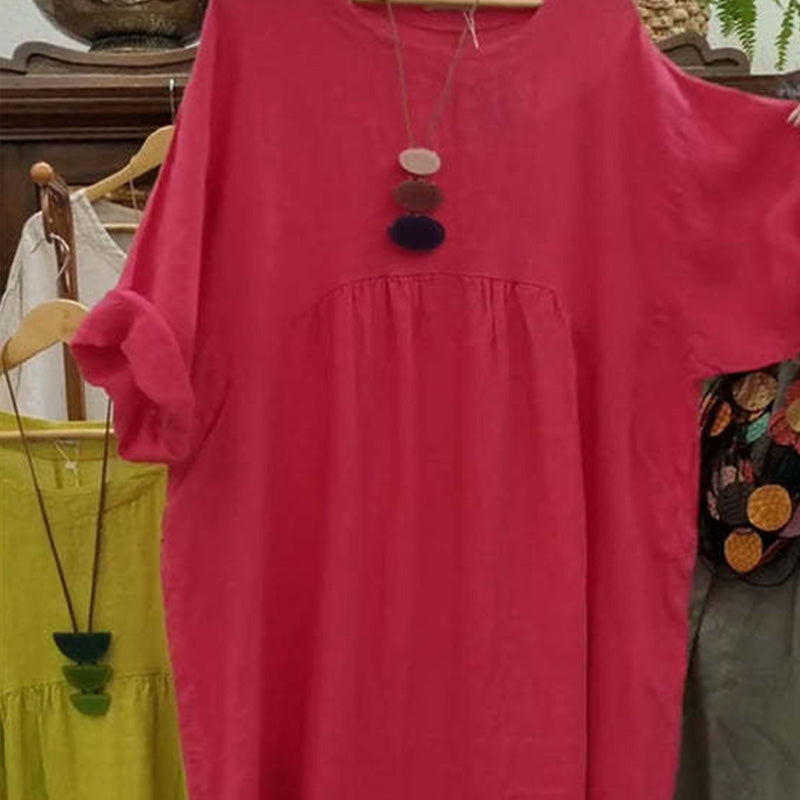 Graysen | Lässiges, lockeres, einfarbiges Damenkleid mit Rundhalsausschnitt, 3/4-Ärmeln und Taschen