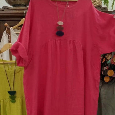 Graysen | Lässiges, lockeres, einfarbiges Damenkleid mit Rundhalsausschnitt, 3/4-Ärmeln und Taschen